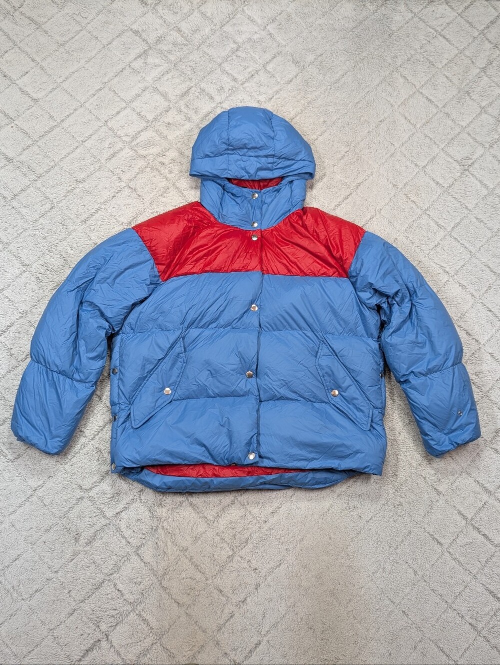 Rag & Bone Jacket Womens M Blue Red Joelle Down Quilted Puffer Oversized Retro